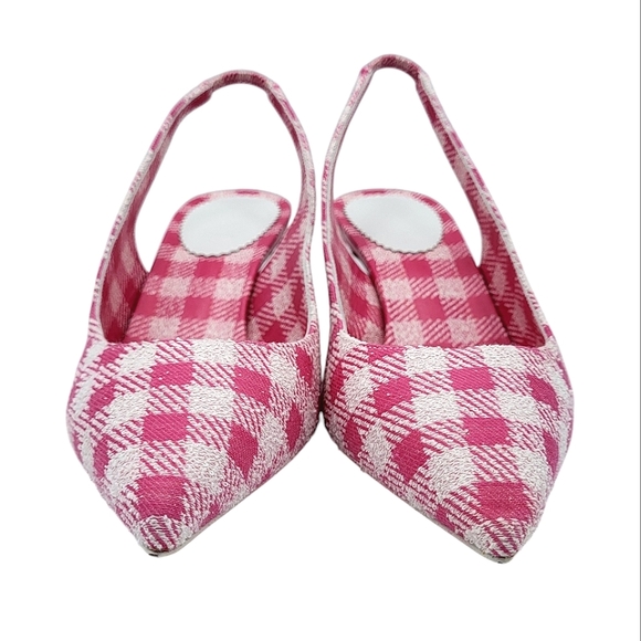 Christian Louboutin Kate Sling 55 Pointed Toe Slingback Pumps Pink Gingham 36.5 - Picture 7 of 15